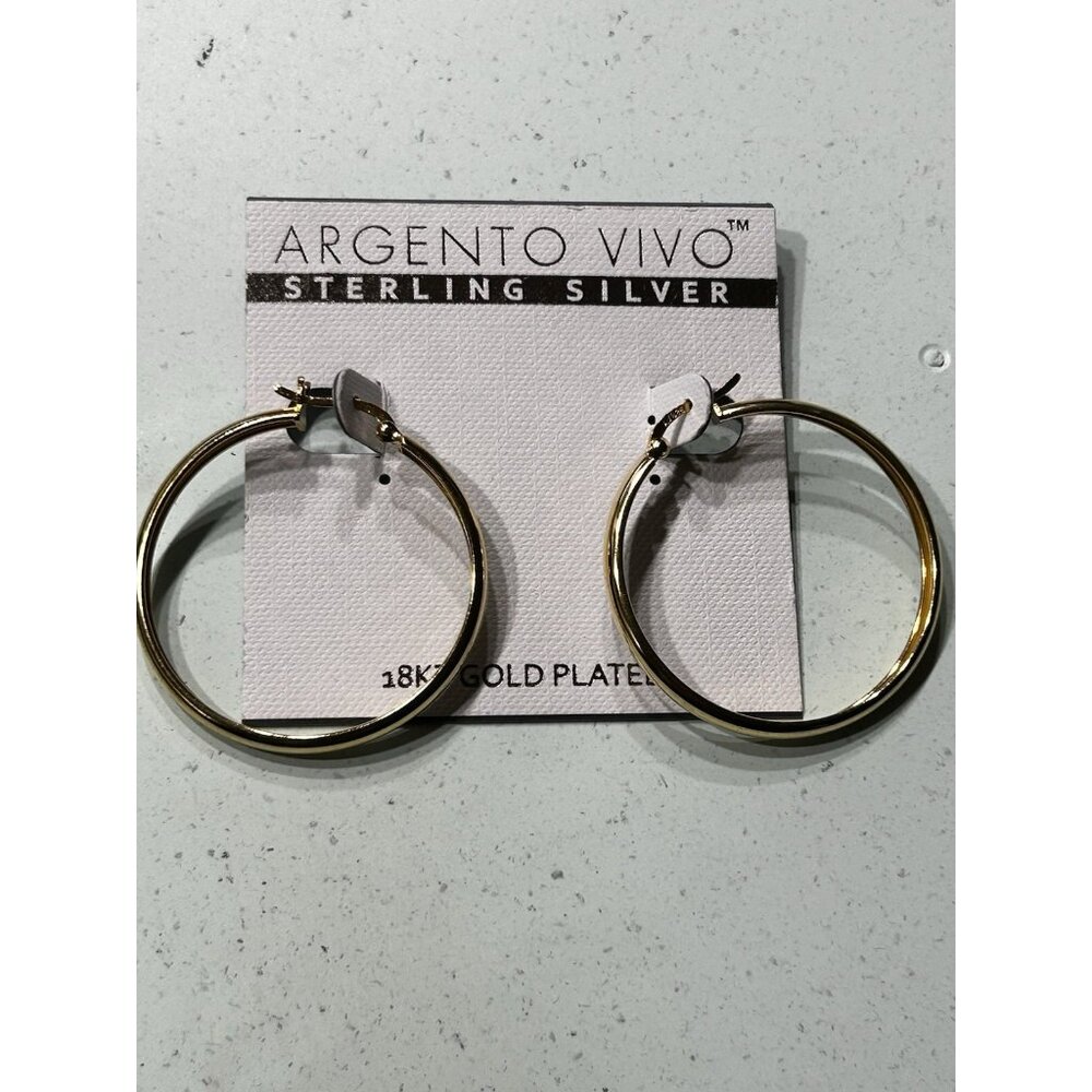 Argento Vivo 18k Gold Plated Sterling Silver Hoop Earrings New